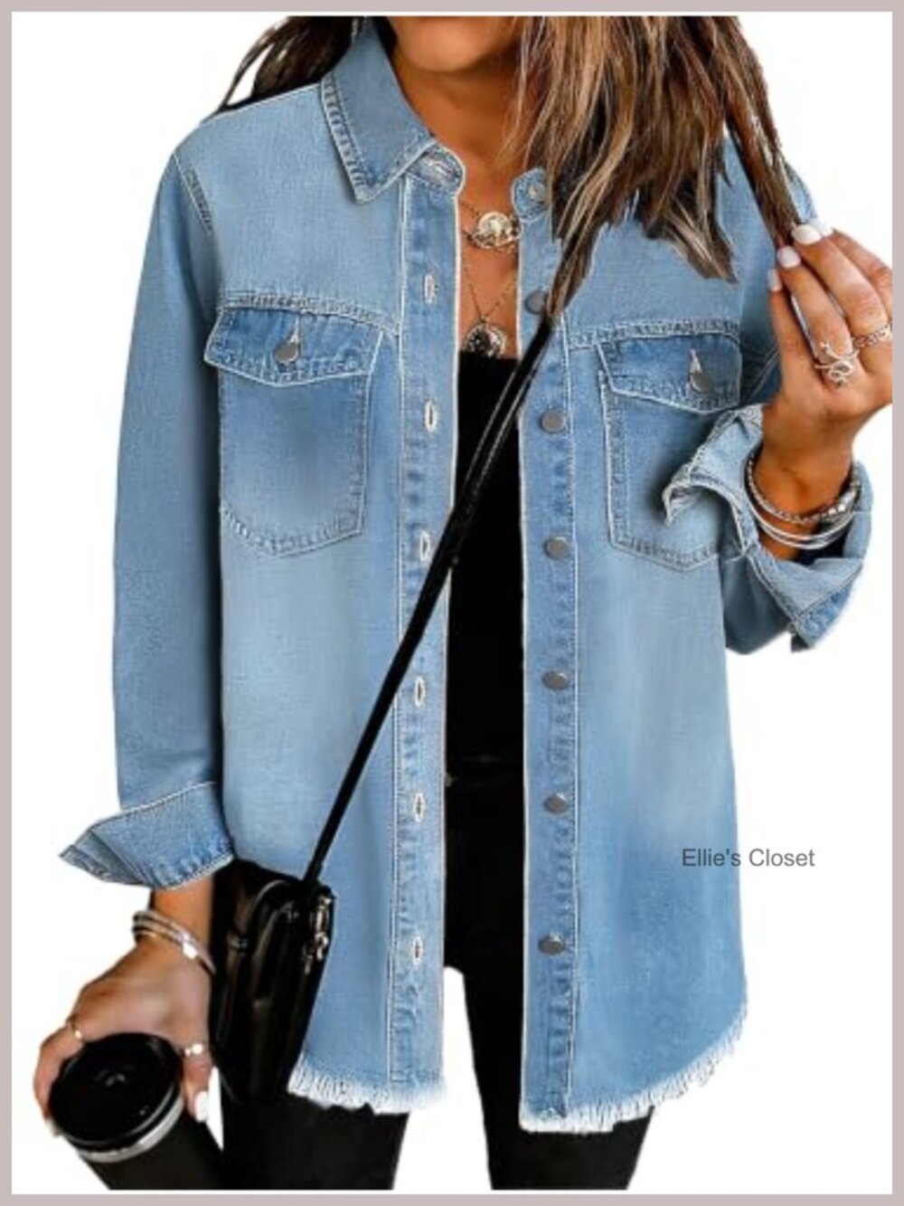 Oversized Cotton Denim Jacket Women Distressed Button Down Shacket
